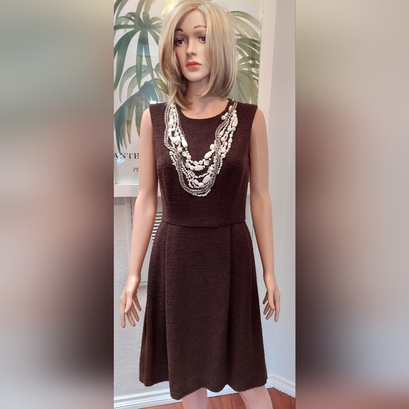 *$4,300 OSCAR DE LA RENTA BROWN WOOL WHITE EXCL BEAD EMBROID RUNWAY DRESS 4, 6 - Picture 2 of 11